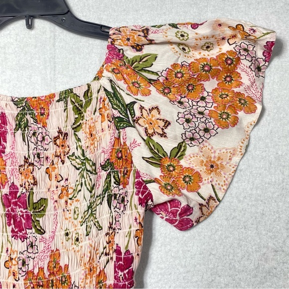 Angie Top Womens XS Boho Floral Peplum Smocked Blouse Flutter Sleeve Cottagecore - Picture 10 of 12